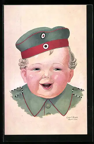 Künstler-AK Carl Diehl: Lachendes Kind in deutscher Uniform