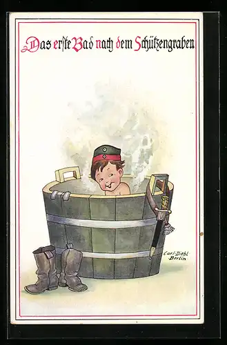 Künstler-AK Carl Diehl: Das erste Bad nach dem Schützengraben