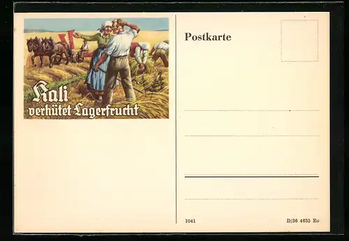 AK Reklame für Kali, Bauern bei der Ernte