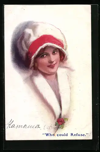 Künstler-AK Court Barber: Who could Refuse, schöne Dame mit Blume