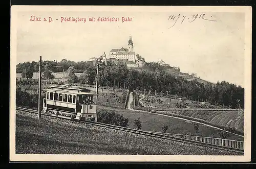 AK Linz a.d. Donau, Pöstlingberg mit elektrischer Bahn, Bergbahn