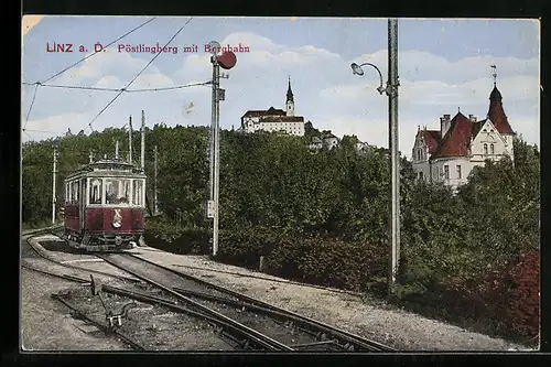 AK Linz a. D., Pöstlingberg mit Bergbahn
