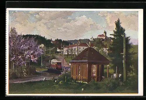 AK Linz a. D., Pöstlingberg mit Bergbahn