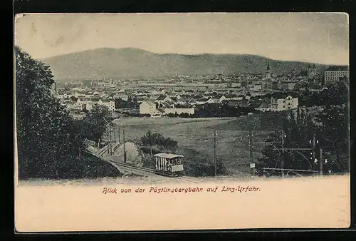 AK Linz-Urfahr, Blick von der Pöstlingbergbahn auf den Ort