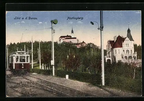 AK Linz /Donau, Bergbahn mit Pöstlingsberg im Hintergrund