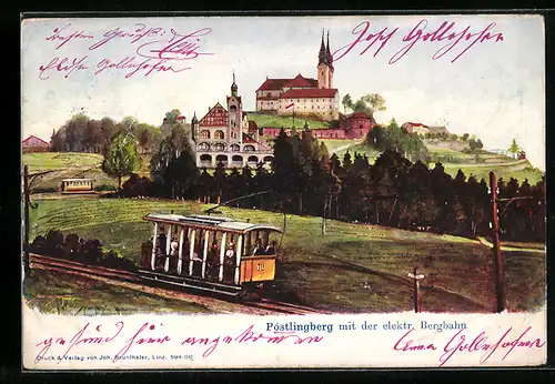 AK Pöstlingberg, Gäste in der elektrsichen Bergbahn, Strassenbahn