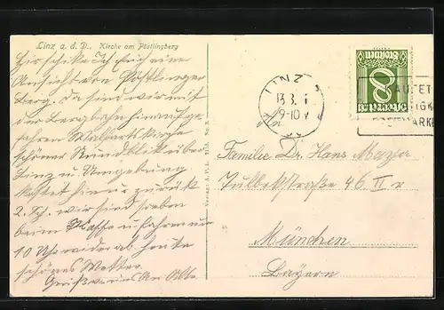 AK Linz a. d. D., Kirche am Pöstlingberg mit Bergbahn