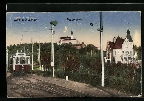 AK Linz /Donau, Bergbahn mit Pöstlingsberg im Hintergrund