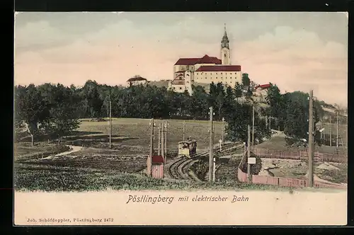 AK Pöstlingberg, Panorama mit Bergbahn