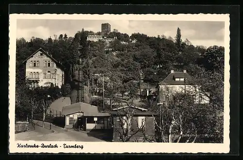AK Karlsruhe-Durlach, Turmberg mit Bergbahn