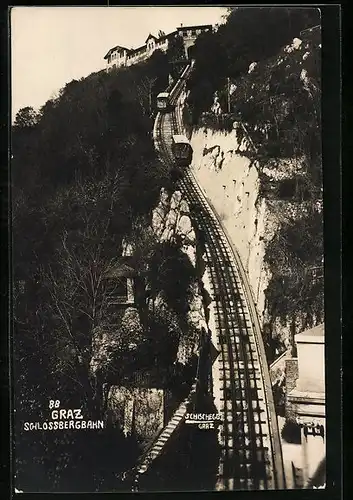 AK Graz, Bergbahn fährt Richtung Schloss