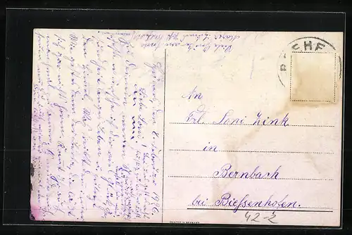 AK Jäger auf Pferden mit Hundemeute in einem Kahn