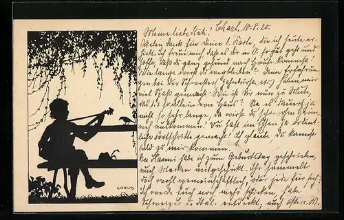 Künstler-AK Carus: Musikant mit Saiteninstrument und Vöglein