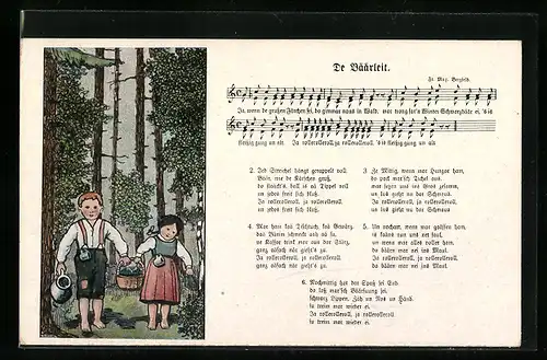 AK De Bäärleit, Lied mit Noten, Kinderpaar im Wald