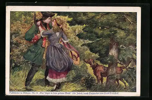 Künstler-AK Hans Baluschek: Der Jäger in dem grünen Wald, Volkslieder in Bildern