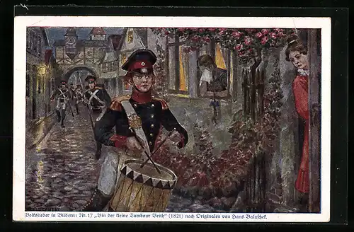 Künstler-AK Hans Baluschek: Bin der kleine Tambour Veith, Volkslieder in Bildern