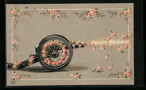AK Geschmückte Kanone, Blumenbild