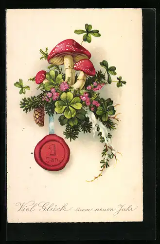 Künstler-AK Glückspilze zum Jahresanfang