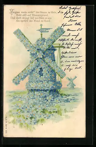 AK Blumenbild, Windmühlen verziert mit Vergissmeinnicht