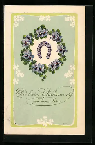 Präge-AK Blumenbild mit Hufeisen