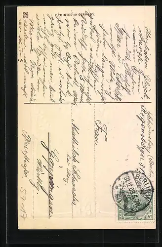 Präge-AK Blumenbild mit Hufeisen