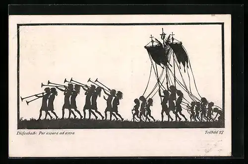 Künstler-AK Diefenbach: Per aspera ad astra, Teilbild 27, Prozession mit Fahnen