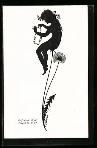 Künstler-AK Diefenbach: Schattenbild Jugend, Mädchen spielt mit einer Kette