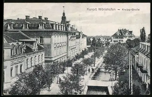 AK Wörishofen, Kneipstrasse aus der Vogelschau