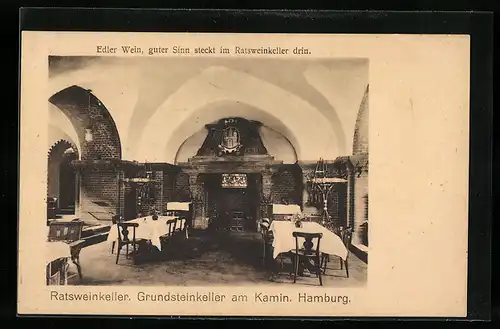AK Hamburg, Gasthaus Ratsweinkeller, Grundsteinkeller am Kamin