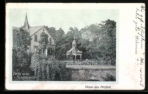 AK Herford, Partie an der Arndtstrasse mit Brücke