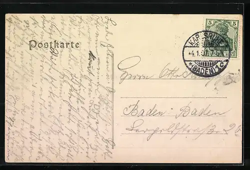 AK Karlsruhe, Blick auf die Post