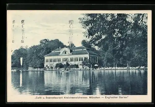 AK München-Schwabing, Café u. Seerestaurant Kleinhesselohersee im Englischen Garten