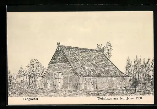 Künstler-AK Langwedel, Wohnhaus aus dem Jahre 1700