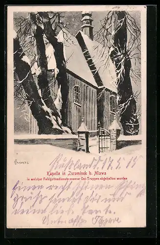 Künstler-AK Zurominek, Kapelle i. d. Feldgottestdienste d. Ost-Truppen stattfanden
