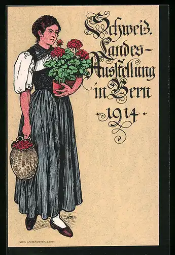 Künstler-AK Bern, Schweiz. Landesausstellung 1914, Frau in Tracht