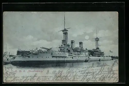 AK Kriegsschiff SMS Brandenburg des Ostasiengeschwaders