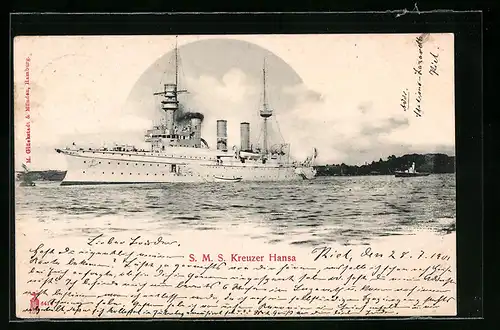 AK Kriegsschiff SMS Kreuzer Hansa des Ostasiengeschwaders