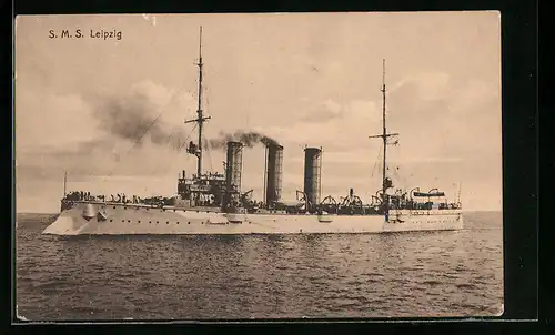 AK Kriegsschiff S. M. S. Leipzig auf hoher See