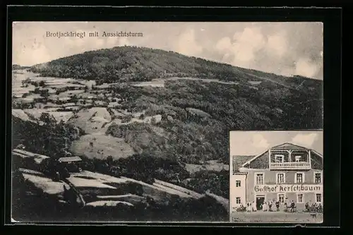 AK Sonnenwald, Brotjacklriegel, Gasthof Kerschbaum, Panorama mit Aussichtsturm