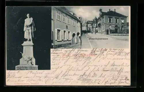AK Maikammer, Jakob Freiherr von Hartmann k. B. General der Infanterie, Eisenbahnstrasse mit Geburtshaus