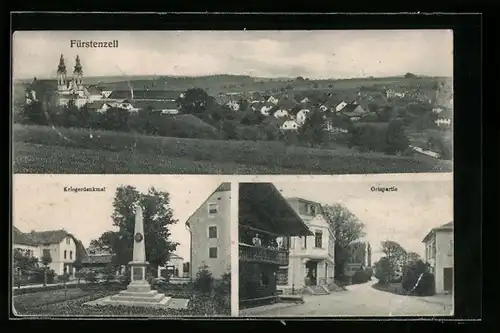 AK Fürstenzell, Teilansicht mit Kirche, Kriegerdenkmal, Ortspartie