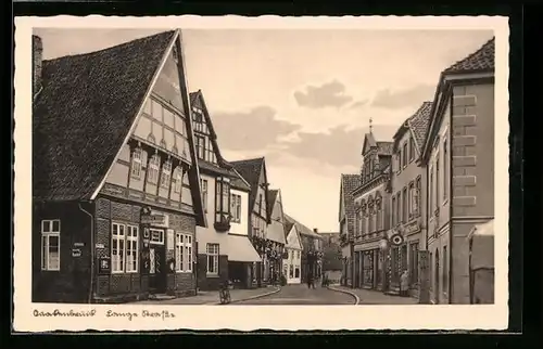 AK Quakenbrück, Lange Strasse mit Geschäften