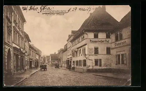 AK Sangerhausen, Kylische Strasse mit Hotel Preussischer Hof