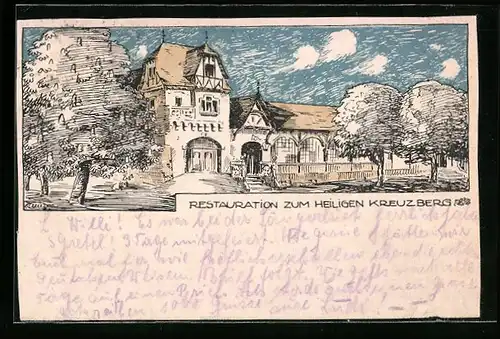 Künstler-AK Darmstadt, Heiliger Kreuzberg, Restaurant zum heiligen Kreuzberg