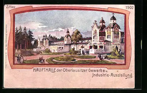 AK Zittau, Oberlausitzer Gewerbe-u. Industrie-Ausstellung 1902, Haupthalle mit Besuchern