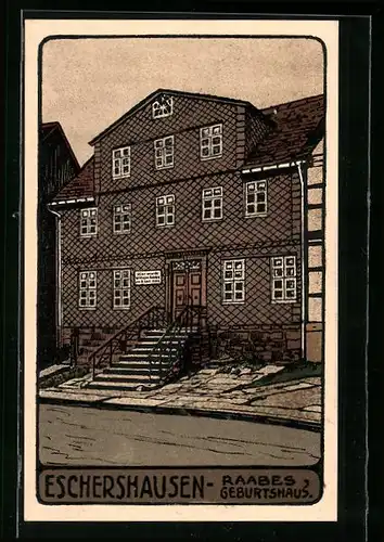 Steindruck-AK Eschershausen, Raabes Geburtshaus