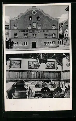 AK Regen /Bay., Gasthof Bürgerbräu J. B. Falter, Strassen- und Innenansicht