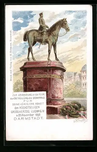 Lithographie Darmstadt, Denkmal Grossherz. Ludwig IV.