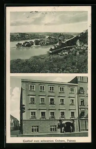 AK Passau, Gasthof zum schwarzen Ochsen, Bes.: Ignaz Koller, Ludwigstrasse 22, Ortsansicht