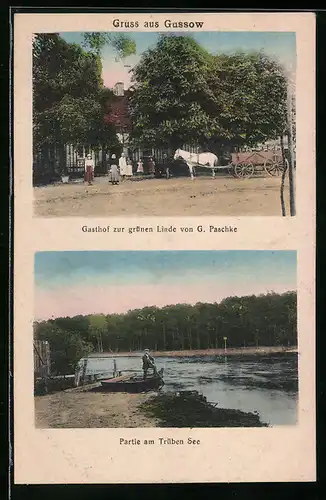 AK Gussow, Gasthof zur grünen Linde v. G. Paschke, Partie am Trüben See